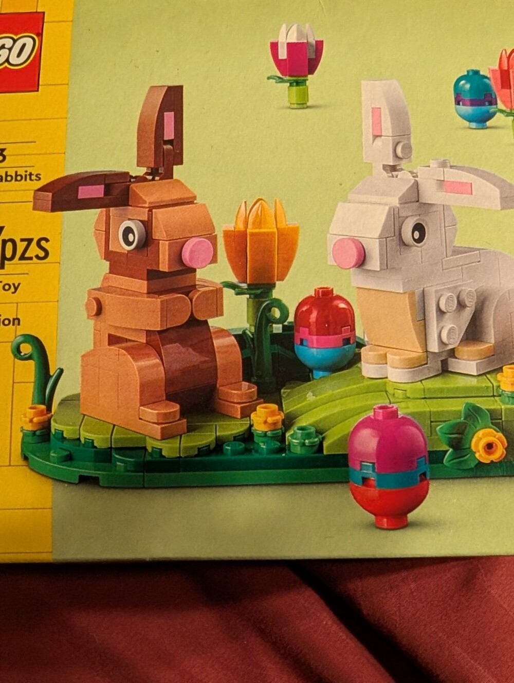 LEGO Brown & White Bunny Pair with Colorful Eggs